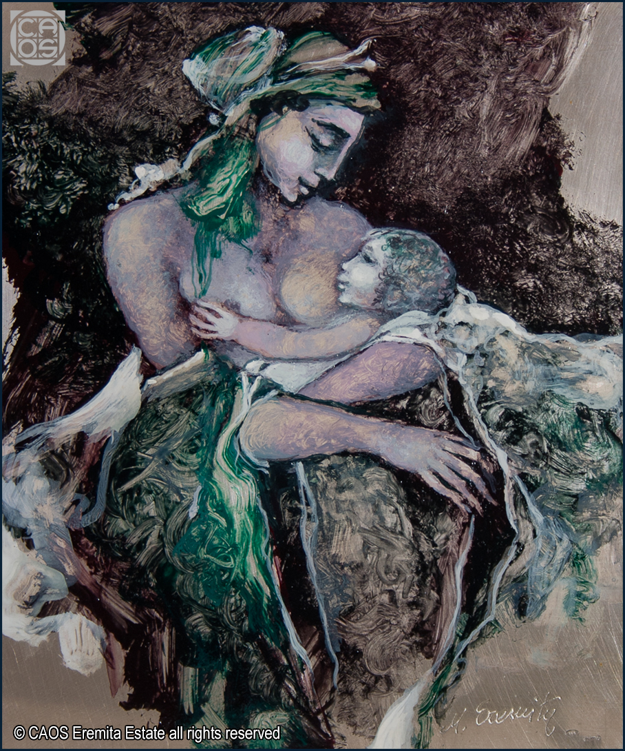smalto su argento di Mario Eremita maternità in verde